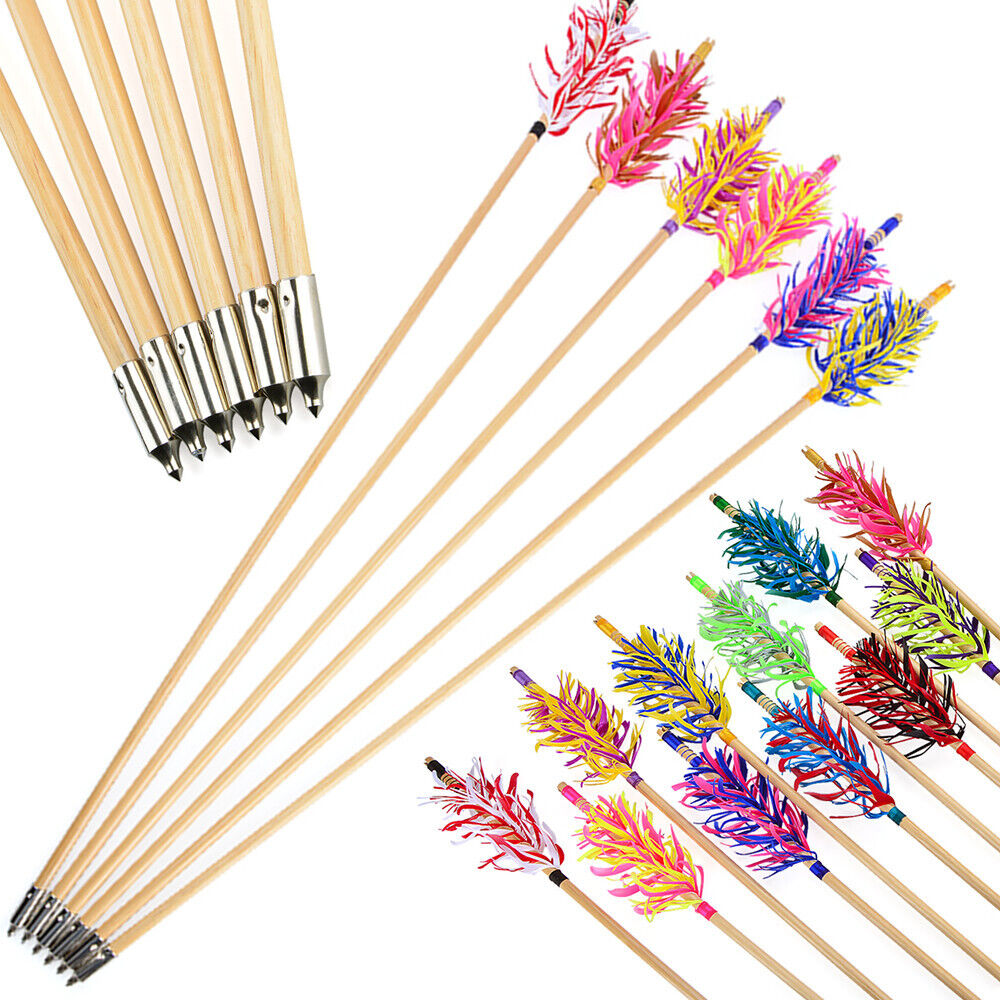 12X Wooden Arrows Handmade Shaft Archery Flu-Flu Spiral Wrap Feather Longbow Hunt
